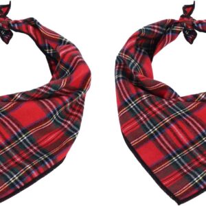 HAICN 2Pcs Red Tartan Dog Bandana Adjustable Washable Triangle Pets Bandanas with Chequered Christmas Pets Accessory Pets Birthday Costume Supplies