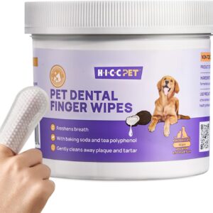 HICC PET Wider Teeth Cleaning Wipes for Dogs & Cats, Remove Bad Breath by Removing Plaque and Tartar Buildup No-Rinse Dog Finger Toothbrush, Disposable Gentle Cleaning & Gum Care Pet Wipes, 50 Counts