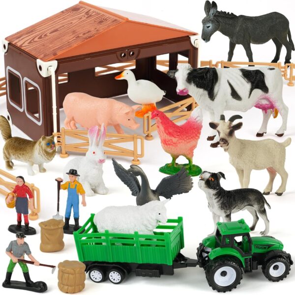 HOTUT Farm Animal Figures Toys, 11 PCS Farm House Barn Playset, Realistic Farmyard Animal Figurines, Kids Farm Animals Toys, Mini Plastic Farm Animals Figures for 3+ Childrens