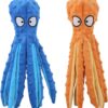 HYAKUSEI Plush Squeaky Dog Chew Toys, 2 Pack Soft Durable No Stuffing Puppy Toys Set with Sound Paper and Squeaky, for Small and Medium Dogs, Octopus