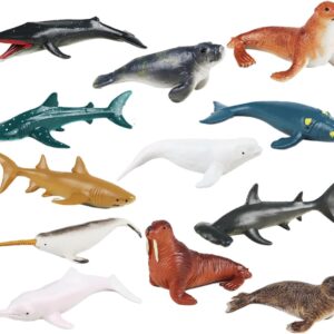 JOKFEICE Animal Figures 12pcs Realistic Marine Animals Figurines Includes Whale, Manatee, Seal etc. Science Project, Learning Educational Toys, Birthday Gift for Kids