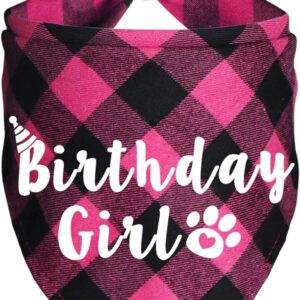 JOTFA Dog Birthday Bandana, Plaid Dog Birthday Bandanas for Dog Birthday Party Supplies (Pink)