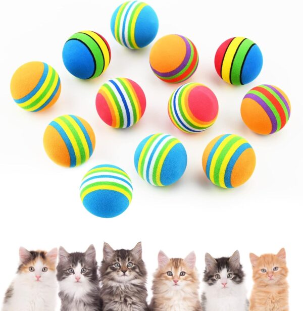 Jodsen 12 Pcs Cat Toys Balls, Interactive Kitten Toys Rainbow Cat Balls, Colorful Foam Balls for Pet Cat Kitten Dog Puppy Chase Training Sports, Indoor Outdoor Activity, Amusement Park(B)