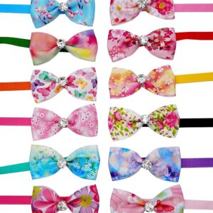 JpGdn 12pcs Pet Bowties Dog Bow Ties Neck Bows with Glittery Rhinestone Adjustable Neckties Collar for Small Medium Puppy Doggy Cats Animals Grooming Accessories