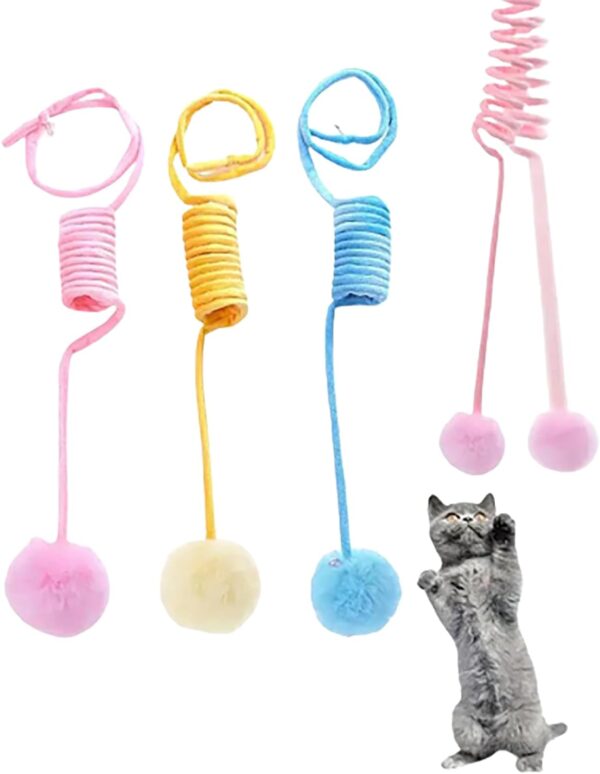 KMZ 3 Pcs Door Hanging Cat Toy Retractable Spring Hanging Plush Ball Cat Toy, Interactive Cat String Toy with Bells for Indoor Cats Kitten Chasing and Playing