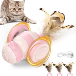 Lewondr Interactive Cat Toy for Indoor Cats, Bee Automatic Cat Toy with Feather & LED Lights, USB Rechargeable Moving Cat Toys Smart Sensing Electric Kitten Toys, Pink