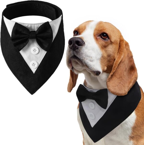 LiebeDD Dog Tuxedo Bandanas, Formal Dog Bow Tie Pet Dog Bandana for Birthday Wedding, Adjustable Dog Wedding Outfit Dog Accessories for Small Medium Large Dogs Black S