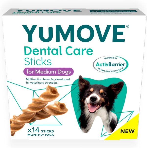 Lintbells YuMOVE Dental Care | Dental Sticks for Medium Dogs Tasty Chews with Natural Ingredients which Target Plaque & Freshen Breath,White | 14 Pack |