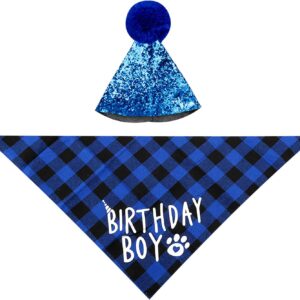 Luckious Pet Birthday Party Supplies,Reusable Dog Cat Cat Birthday Bandana and Hat, Cute Pet Birthday Outfit, Small Medium Pet Birthday Hat for Cat Dog Birthday Decoration