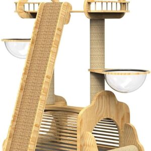 MGWYE Large Cats Climbing Frame, Cats Litter, Cats Tree, Solid Wood Cats Shelf, Villa Capsule, Sisal Scratching Board, Cats Toy Supplies