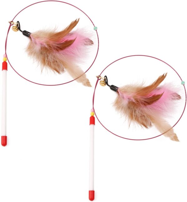 MIVAIUN 2 Pack Feather Teaser Cat Toy, Cat Feather Toys, Cat Toys, Interactive Cat Catcher and Exerciser Wand for Cats and Kitten Playing, Interactive Cat Teaser Wand with Bells and Feather (2 Pack)