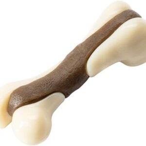 MU Durable Dog Bone Dental Care Nontoxic Bacon Flavored Pet Toys Edible Treat Layer Bite Resistant Puppy Chew Interactive,Small,Small