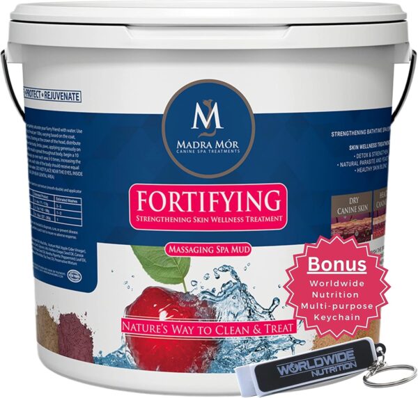 Madra Mor Dog Essentials Fortifying Spa Mud | Dog Wash | Dog Grooming | Dry Skin for Dogs Treatment | Dog Bath | Dog Coat Skin Care Products | 7.5lb Pail w Worldwide Nutrition Multi Purpose Key Chain