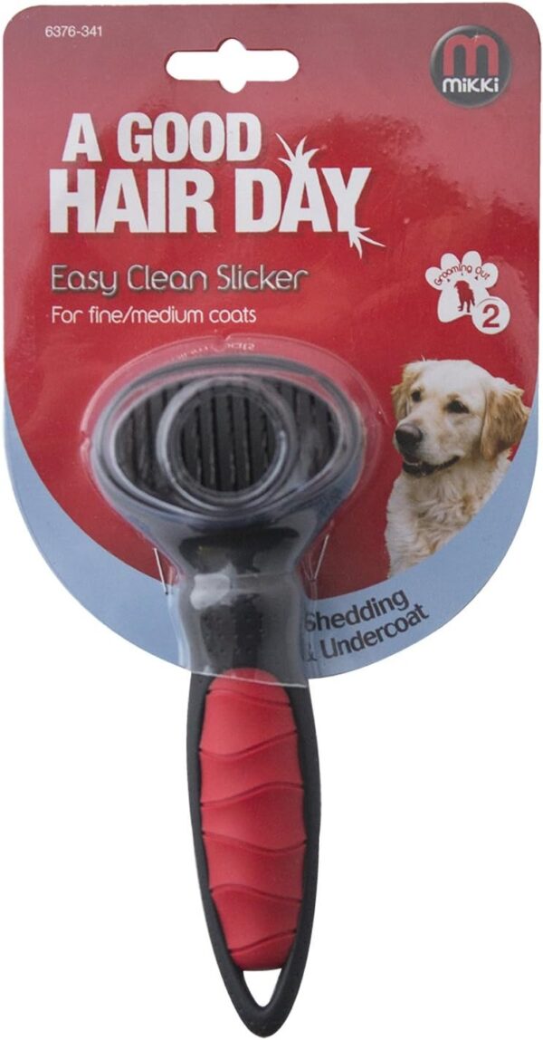 Mikki Dog, Cat, Puppy Grooming Slicker Brush -Easy Self Clean -for Knots, Tangles -Med-Lrg Pet-Large