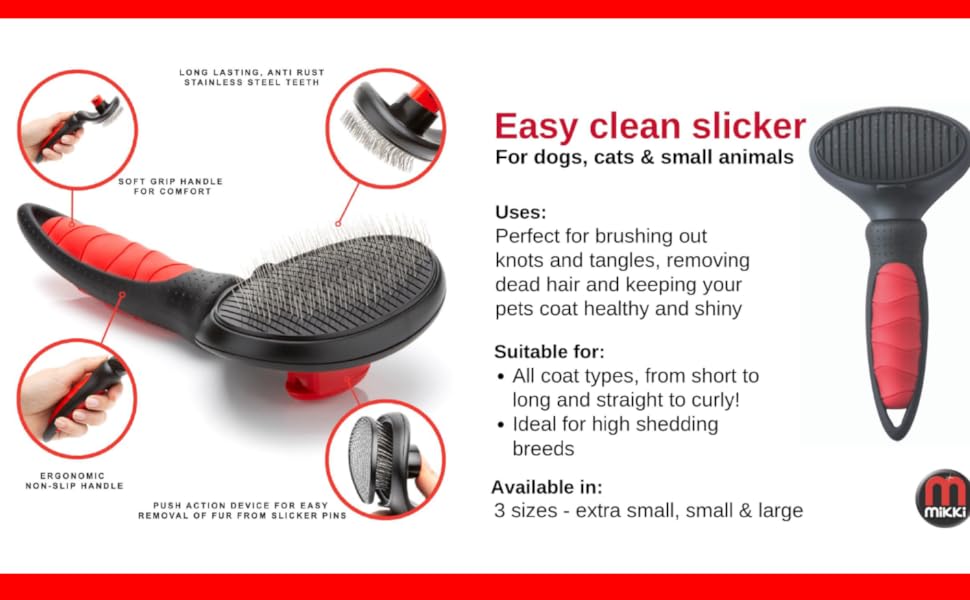 mikki easy clean pin slicker brush removes loose hair dog cat puppy