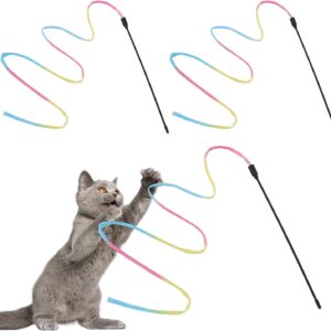 Molain Cat Wand Rainbow Toy, 3pcs Rainbow Ribbon Wand for Kittens Training, Rainbow Ribbon Cat Charmer Wand, Interactive Catcher Wand, Stick Toy for Kitten Cat Exerciser Playing(30cm)