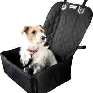 MuttStuff & Co Dog Car Seat - Waterproof Booster Seat Puppy Seat Belt, 2-in-1 Seat Cover for Dog in Car, Puppy Travel Car Seat, Foldable Safety Basket Seat for Small to Medium Dogs