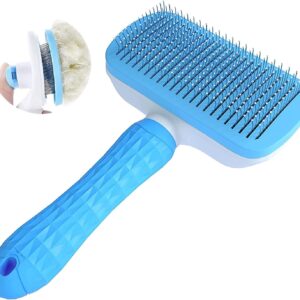 NATRUTH Self Cleaning Slicker Brush for Dogs and Cats,Pet Grooming Tool,Removes Undercoat,Shedding Mats and Tangled Hair,Dander,Dirt, Massages Particle,Improves Circulation (blue)