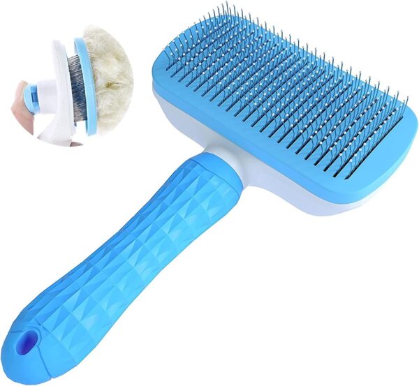 NATRUTH Self Cleaning Slicker Brush for Dogs and Cats,Pet Grooming Tool,Removes Undercoat,Shedding Mats and Tangled Hair,Dander,Dirt, Massages Particle,Improves Circulation (blue)