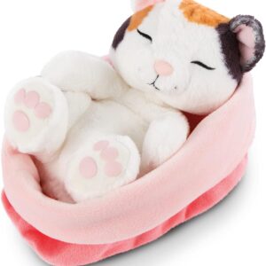 NICI 47143 16 cm Soft red-Pink Basket Kitties Cuddly Toys for Girls, Boys & Babies-Plush Stuffed Animal Cats for Playing, Cuddling & Sleeping Print, Crème