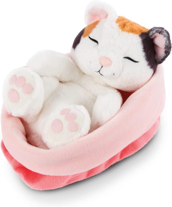 NICI 47143 16 cm Soft red-Pink Basket Kitties Cuddly Toys for Girls, Boys & Babies-Plush Stuffed Animal Cats for Playing, Cuddling & Sleeping Print, Crème