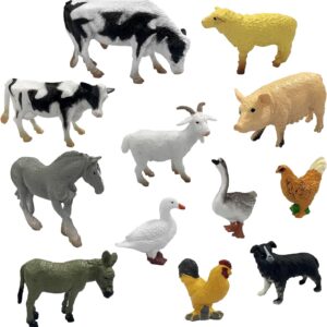 NINVVS 12 Pieces of Farm Animal Statues, Mini Farm Animals, Plastic Animal Toys, Simulation of Farm Animals, Miniatures Of Small Animals Such As Chickens, Ducks, Geese, Cows, Etc