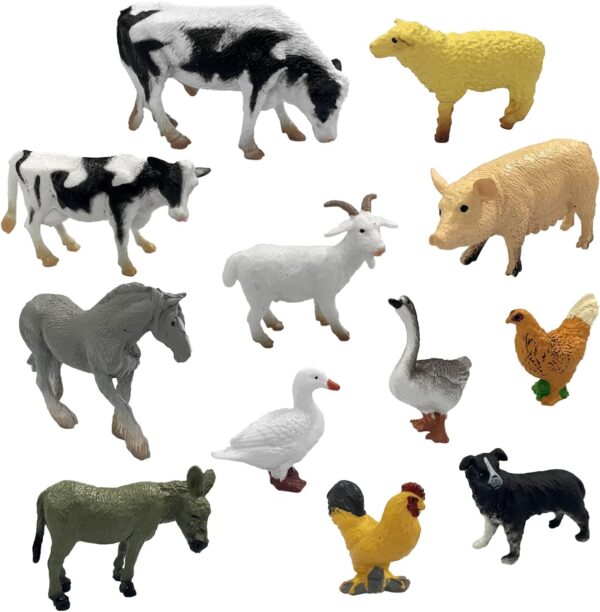 NINVVS 12 Pieces of Farm Animal Statues, Mini Farm Animals, Plastic Animal Toys, Simulation of Farm Animals, Miniatures Of Small Animals Such As Chickens, Ducks, Geese, Cows, Etc