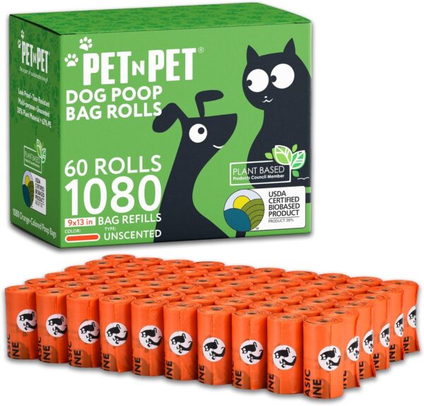 PET N PET 1080 Counts Poo Bags Dogs, USDA Certified 38% Biobased Dog Poop Bags Rolls, 60 Large Poo Bags, Thick Dog Poo Bags