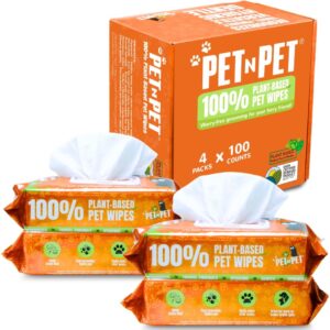 PET N PET Dog Wipes Thick 100% Plant Based Pet Wipes Dog & Cat Wipes, 400 Hypoallergenic Dog Wipes For Smelly Dogs, Puppy Wipes Premium Grooming Wipes For Cleaning Ear, Eye, Paw & Bums