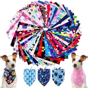 PET SHOW 50Pcs Paw Pattern Dog Bandanas Bulk Washable Puppy Girl Boy Triangle Bibs Accessories for Small Medium Dogs Cats Pets