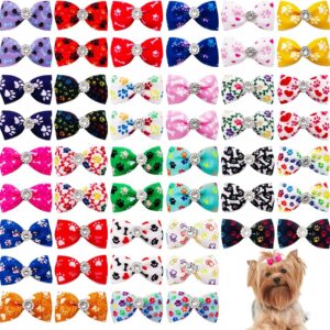 PET SHOW 50Pcs/25Pairs 2" Paw Pattern Small Dog Hair Bows Bulk with Alligator Clips for Medium Dogs Cats Puppy Shih tzu Bowknot Puppy Female Topknot Yorkies Girl Boy Pet Grooming Hair Accessories