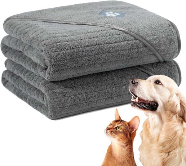 POLYTE Microfiber Quick Drying Pet Grooming Towel for Drying Dogs and Cats of All Breeds and Sizes 24 x 40 in, 2 Pack