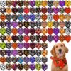 Paterr 100 Pieces Dog Bandanas Bulk Halloween Pet Handkerchief Soft Dog Triangle Bibs Cute Kerchief Adjustable Washable Pet Scarf Costume Accessory Decoration for Small Medium Dogs Puppy Cats