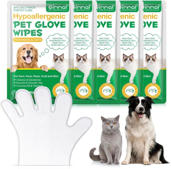 Pet Cleaning Gloves Wipes X5 Pcs. Hygienic Wipes for Dogs & Cats. Cleaning,Soothing & Nourishing Pet Hair,Daily Care,Suitable for Pet Families. Also Used for Cleansing Paws, Eyes, Ears, Butt, Chin X5.