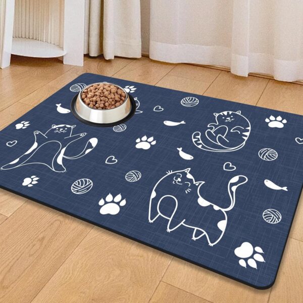 Pet Feeding Mat Absorbent Dog Food Mat No Stains Waterproof Dog Mat for Food and Water, Easy Clean Puppy Supplies Dog Accessories for Messy Drinkers(Blue-44x75 cm）