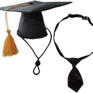 Pet Graduation Caps with Neck Tie Dog Tassel Cap Black Polyester Pet Cap for DIY Dogs Cats Holiday Costume Accessory