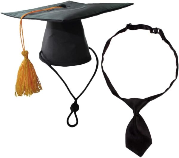 Pet Graduation Caps with Neck Tie Dog Tassel Cap Black Polyester Pet Cap for DIY Dogs Cats Holiday Costume Accessory