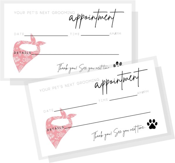 Pet Grooming Appointment Reminder Cards | Physical Printed 2x3.5” inches Business Card Size | Pet Grooming Supplies | Matches Grooming Report Card & Grooming Loyalty | Red Bandana Design