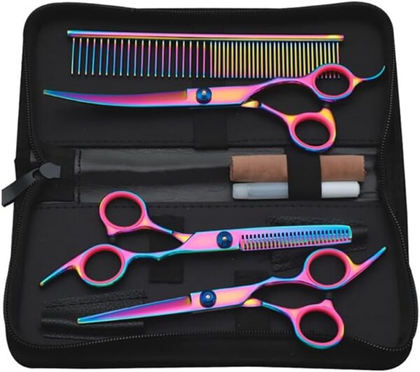 Pet Grooming Scissors Set,Complete 6-Inch Pet Grooming Scissors Set - Trimming, and Curved Scissors Pet Flat Scissors, Pet Trimming Scissors, Pet Curved Scissors for Pet Care