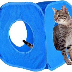 Pet Living Pop Up Cat Kitten Play Cube Fun Strong Box For Cat Rabbit Toy (Blue)