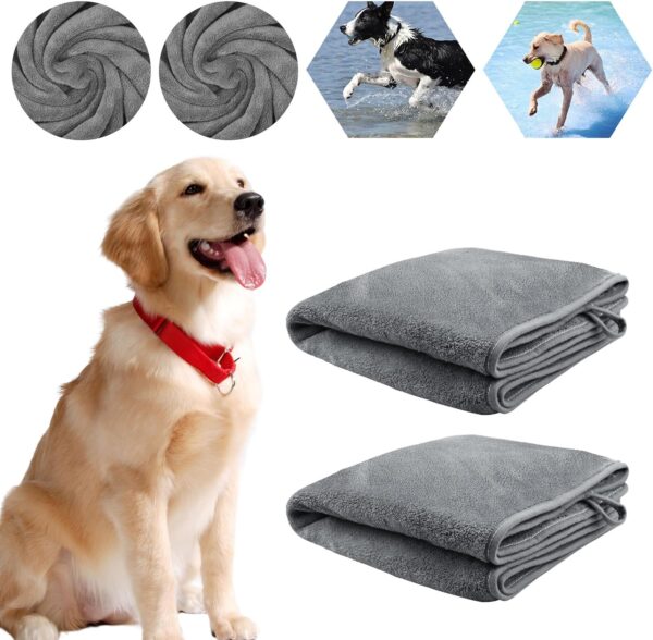 Pet Towels, Super Absorbent 50×100cm, 2PCS Quick Drying Pet Bath Towels, Puppy Towels, Towel for Dogs Cats and other Pets, Shower & Bath Supplies, Drying Product, Puppy Grooming Grey (100x 50cm)