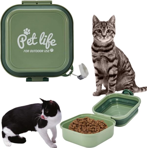 Portable Water Feeder Food Bowl, Pet Folding Bowl, Collapsible Dog Bowls, with Lid and Carabiner, 800ml Suitable for Dog and Cat Walks, Travel or Home Use (Green)