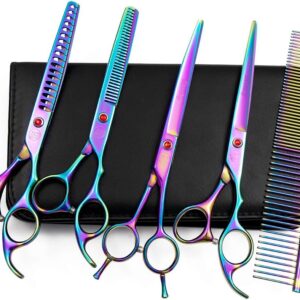 Professional Dog Grooming Scissors Set, 7 Inch/8 Inch Pet Grooming Scissors Chunkers, Curved, Thinning Shears for Dog with Comb