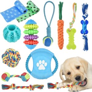 Puppy Dog Chew Toys, Chew Toys for Dogs, Dog Toys With Rope Toys, 15 Interactive Dog Toys Teething Training, Dog Squeaky Toy, Dog toys for medium dogs, Puppy Small Dogs, 100% Natural Cotton Rope