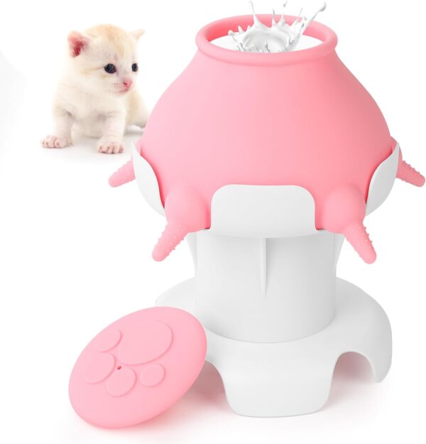 Puppy Feeder for Multiple Puppies, 300ml Breast Milk Feeder, Suitable for Newborn Pets, Puppy and Kitten Feeder with 5 Nipples Silicone,Puppy Feeder Milk Bowl,Pet Care Products,Pink