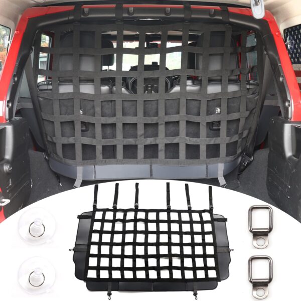 RERPRO Pet Net Safety Dog Barrier for 2007-2024 Jeep Wrangler JK JL 4 Door Accessories, Behind Rear Seat Pet Dog Covers Trunk Cargo Isolation Liner Net for Jeep Wrangler