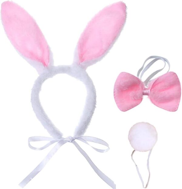 RmKbe 3 Pieces Easter Dog Bunny Costume Set Easter Rabbit Ear Pet Headband Bowtie Plush Rabbit Tail Party Costume Accessory for Dogs Cats