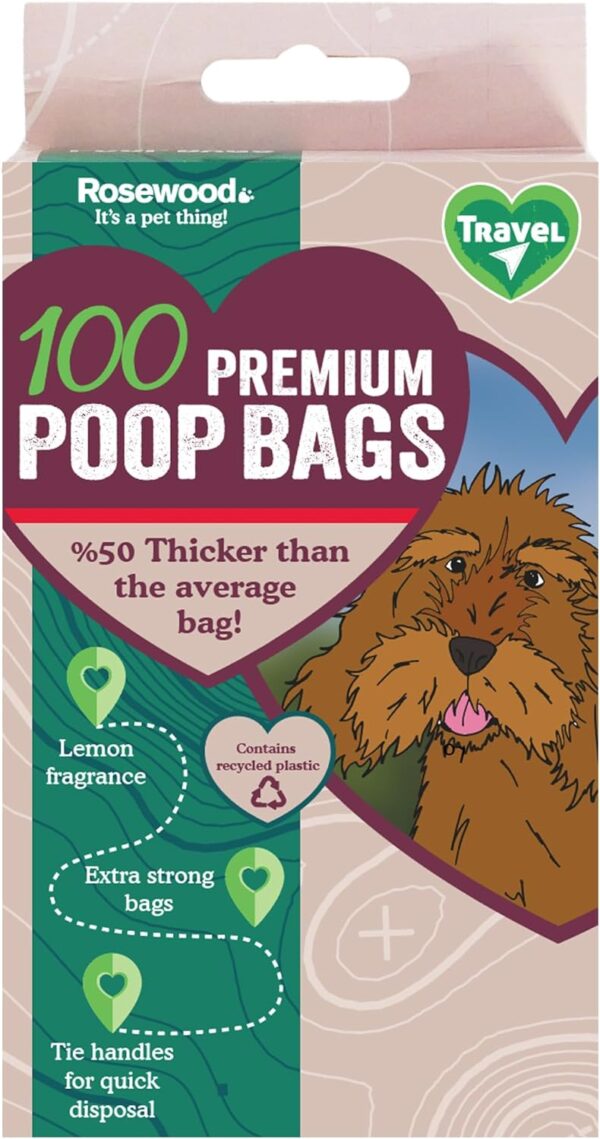 Rosewood 100 Premium Poop Bags, Thic, Strong, Made From Recycled Plastic, Extra Strong Poop Bags For Dogs, 100 count (Pack of 1)