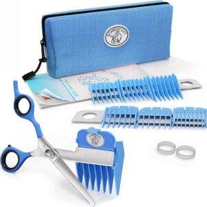 SCAREDY CUT Silent Pet Grooming Kit for Dog, Cat and All Pet Grooming - A Quiet Alternative to Electric Clippers for Sensitive Pets (Left-Handed Blue)