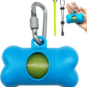 SHAOUMAN Poop Bag Holder with Green Poop Bags Dog Poop Bag Holder with Keychain for Leash Dog Waste Bags Dispenser with 3 Accessories for Hands Free Dog Walking(1 Holder 15 Bags，Royal Blue)